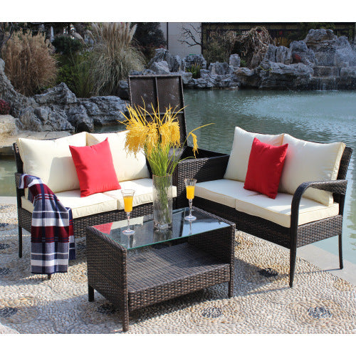 Wicker Rattan Outdoor Furniture Sofa Set with Storage Box