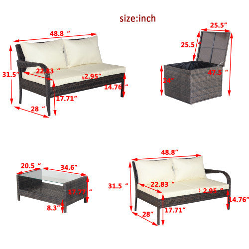 Wicker Rattan Outdoor Furniture Sofa Set with Storage Box