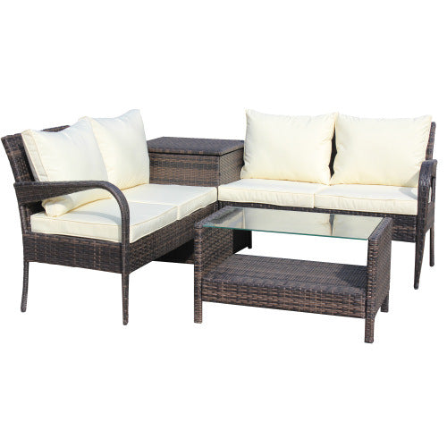 Wicker Rattan Outdoor Furniture Sofa Set with Storage Box