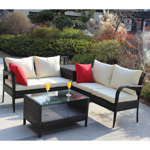 Wicker Rattan Outdoor Furniture Sofa Set with Storage Box