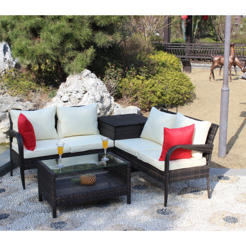 Wicker Rattan Outdoor Furniture Sofa Set with Storage Box