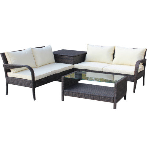 Wicker Rattan Outdoor Furniture Sofa Set with Storage Box