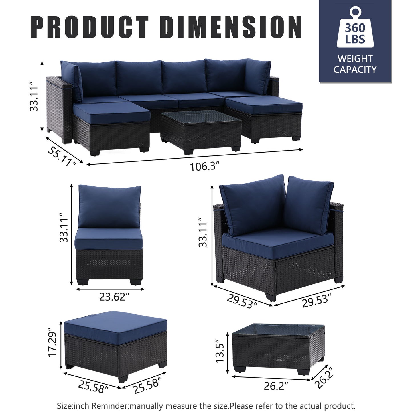 All-Weather Sectional Conversation Sofa with Corner Chairs, Ottomans, and Glass Top Table