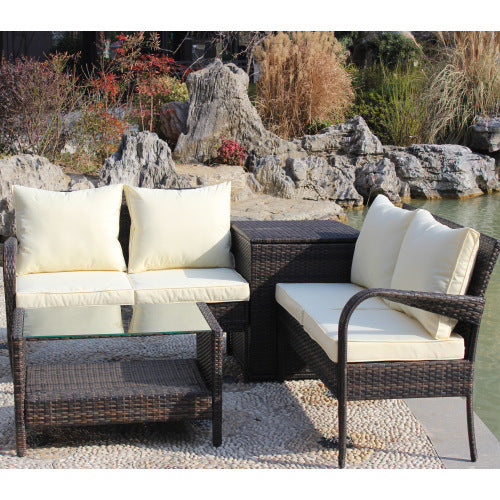 Wicker Rattan Outdoor Furniture Sofa Set with Storage Box