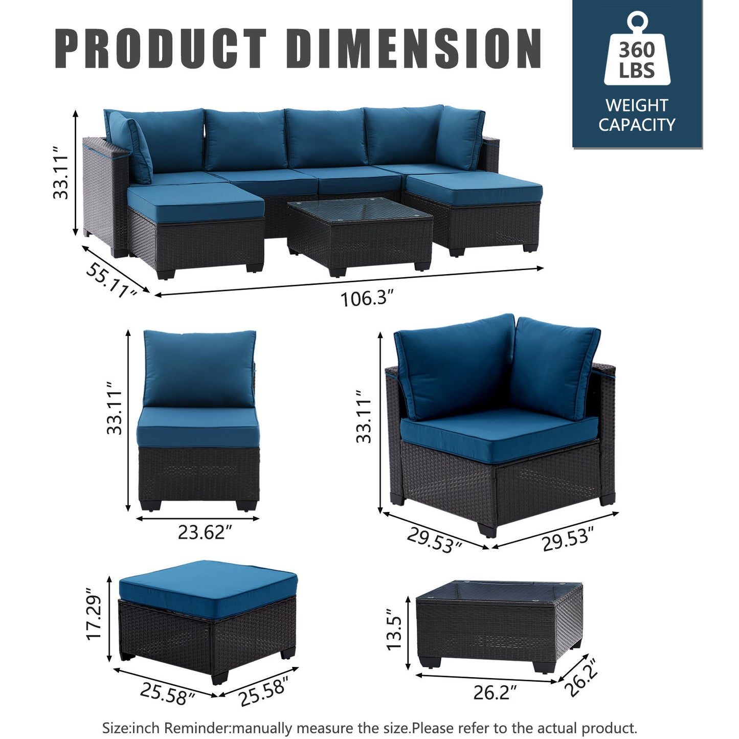 All-Weather Sectional Conversation Sofa with Corner Chairs, Ottomans, and Glass Top Table