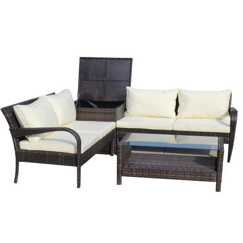 Wicker Rattan Outdoor Furniture Sofa Set with Storage Box