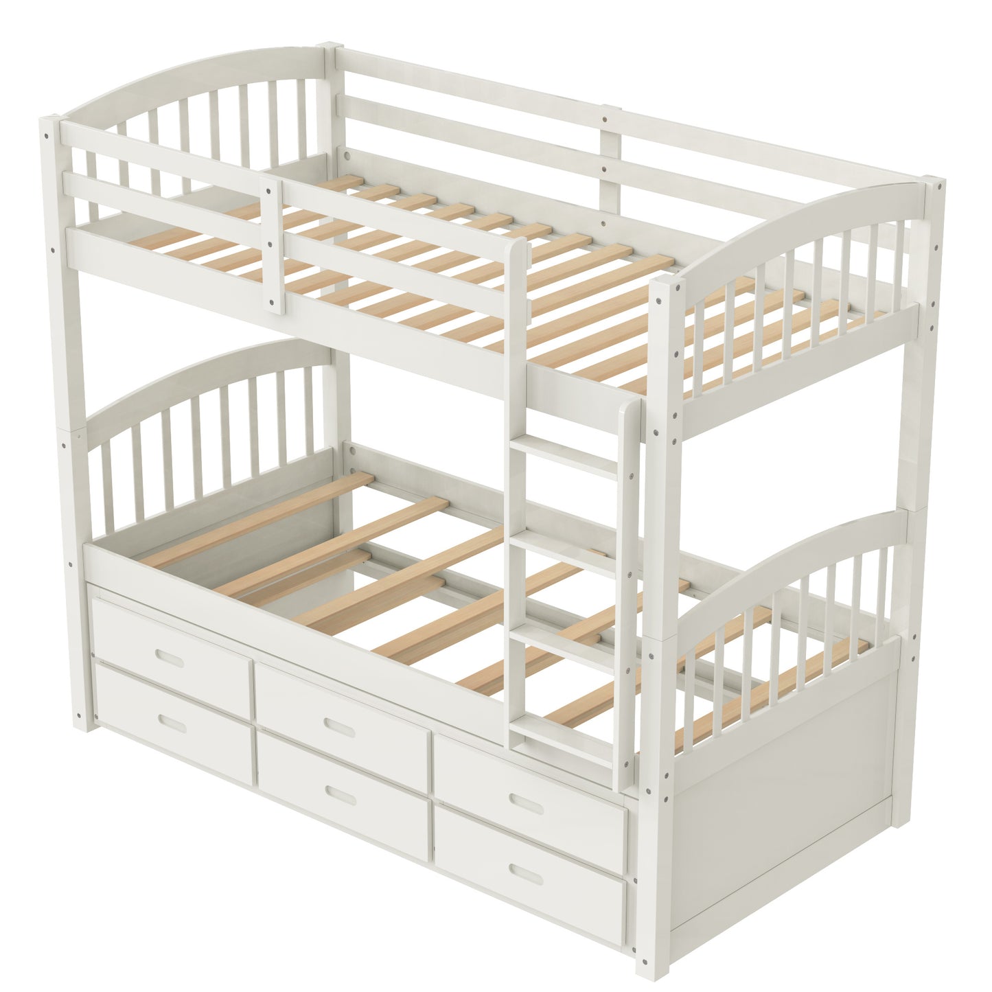 Twin over Twin Wood Bunk Bed with Trundle and Drawers