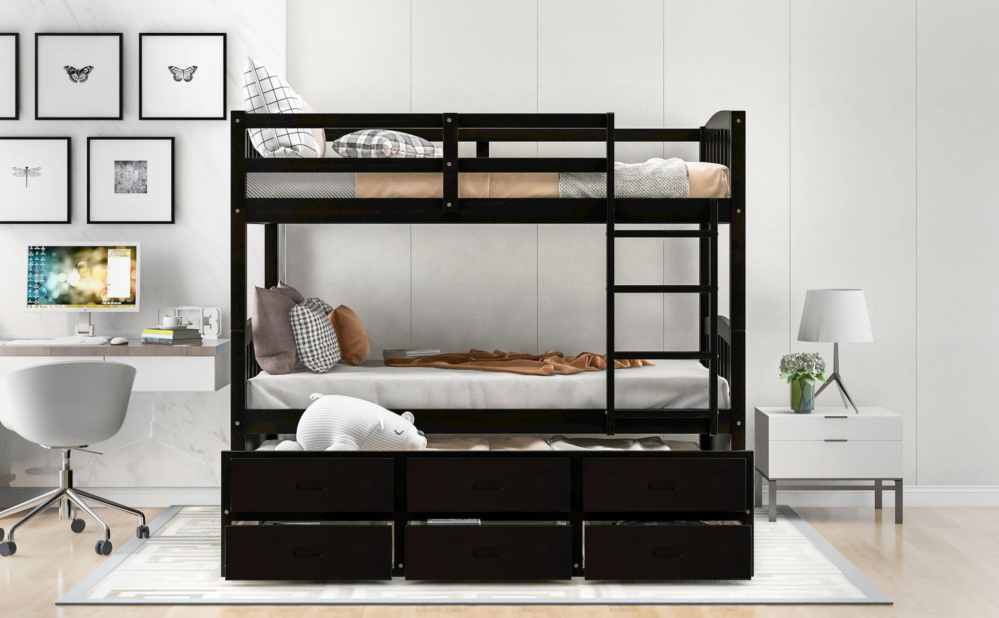 Wooden Bunk Bed with Extra Bed