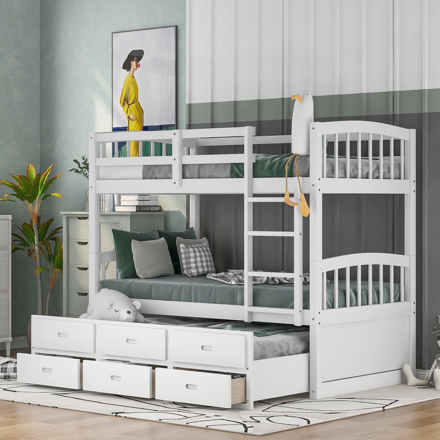 Modern Wooden Twin Bunk Bed