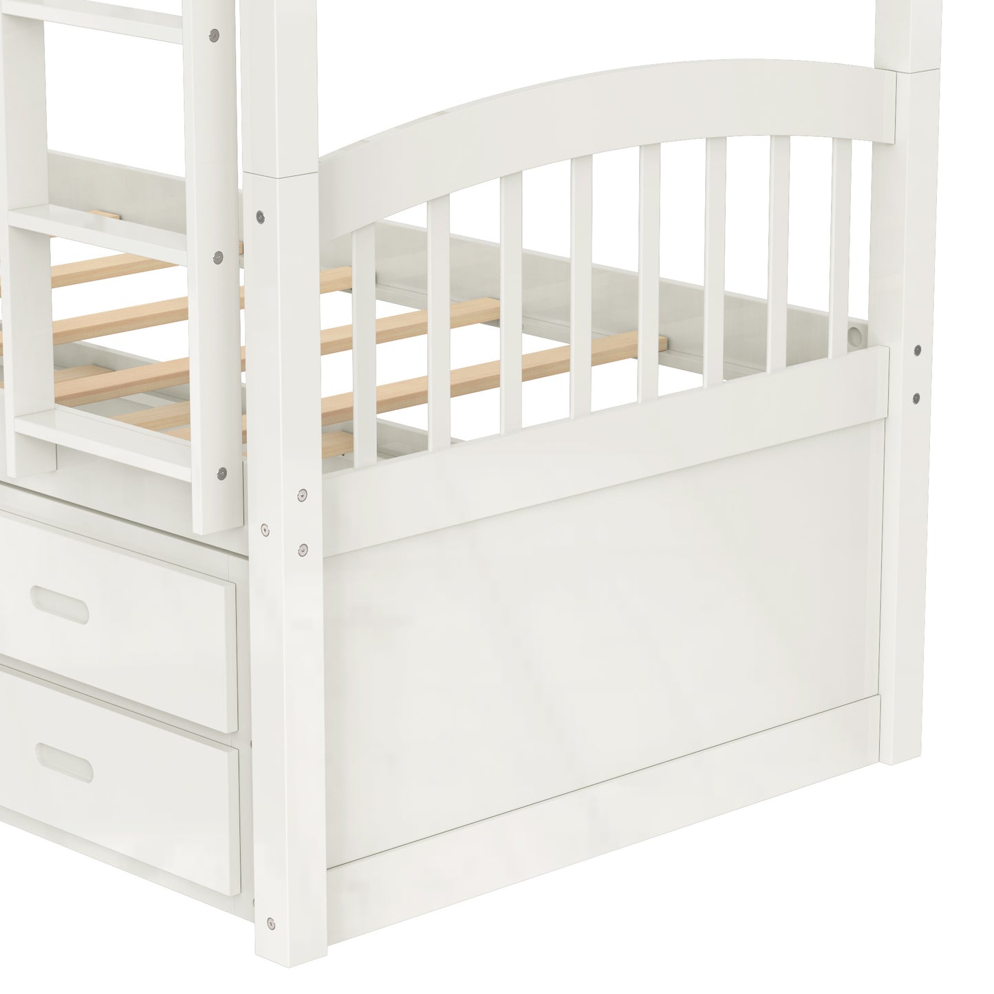 Twin over Twin Wood Bunk Bed with Trundle and Drawers