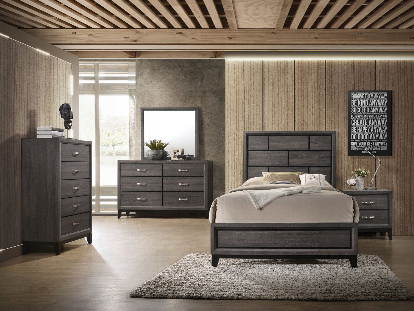 Sleek Gray Wooden Bed