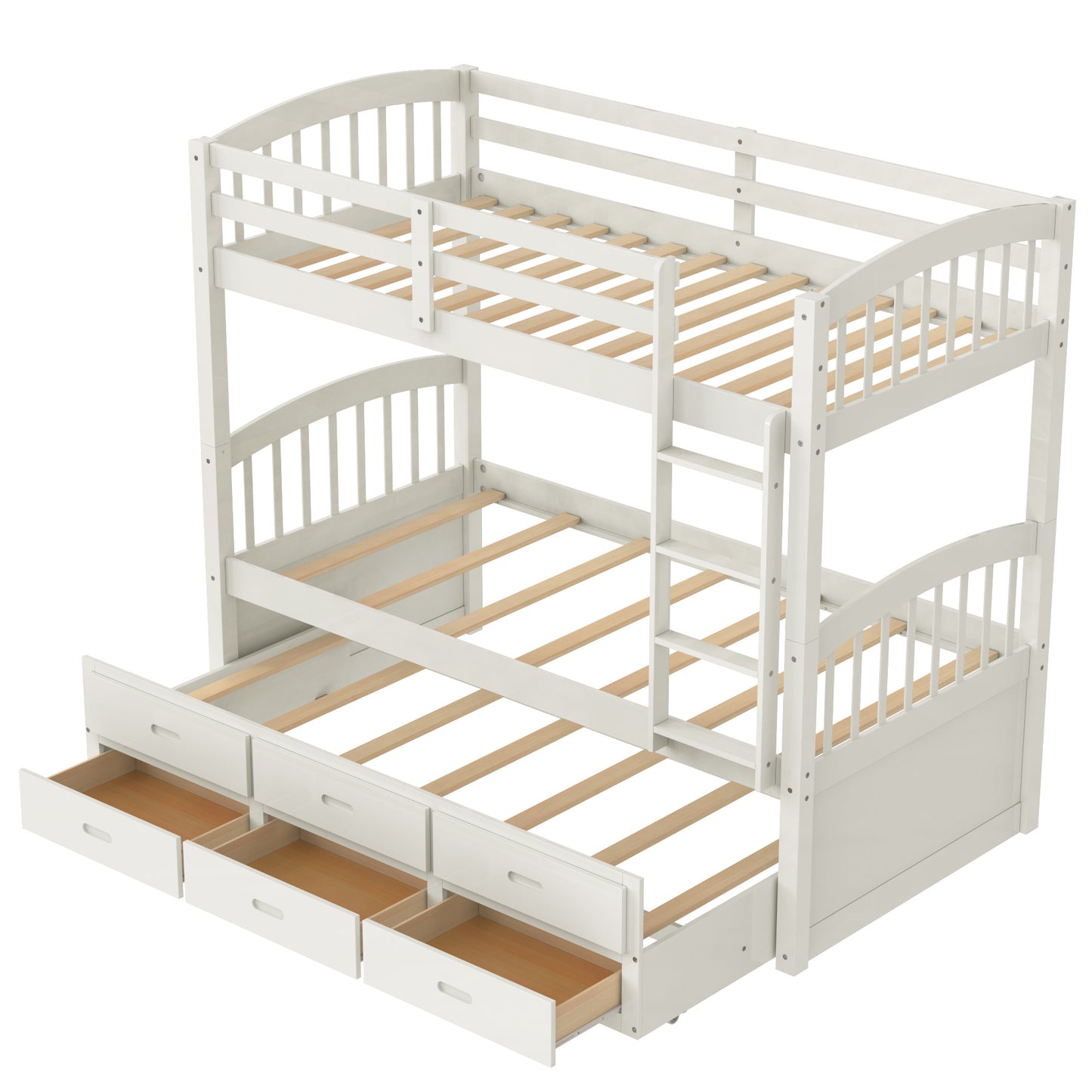 Twin over Twin Wood Bunk Bed with Trundle and Drawers