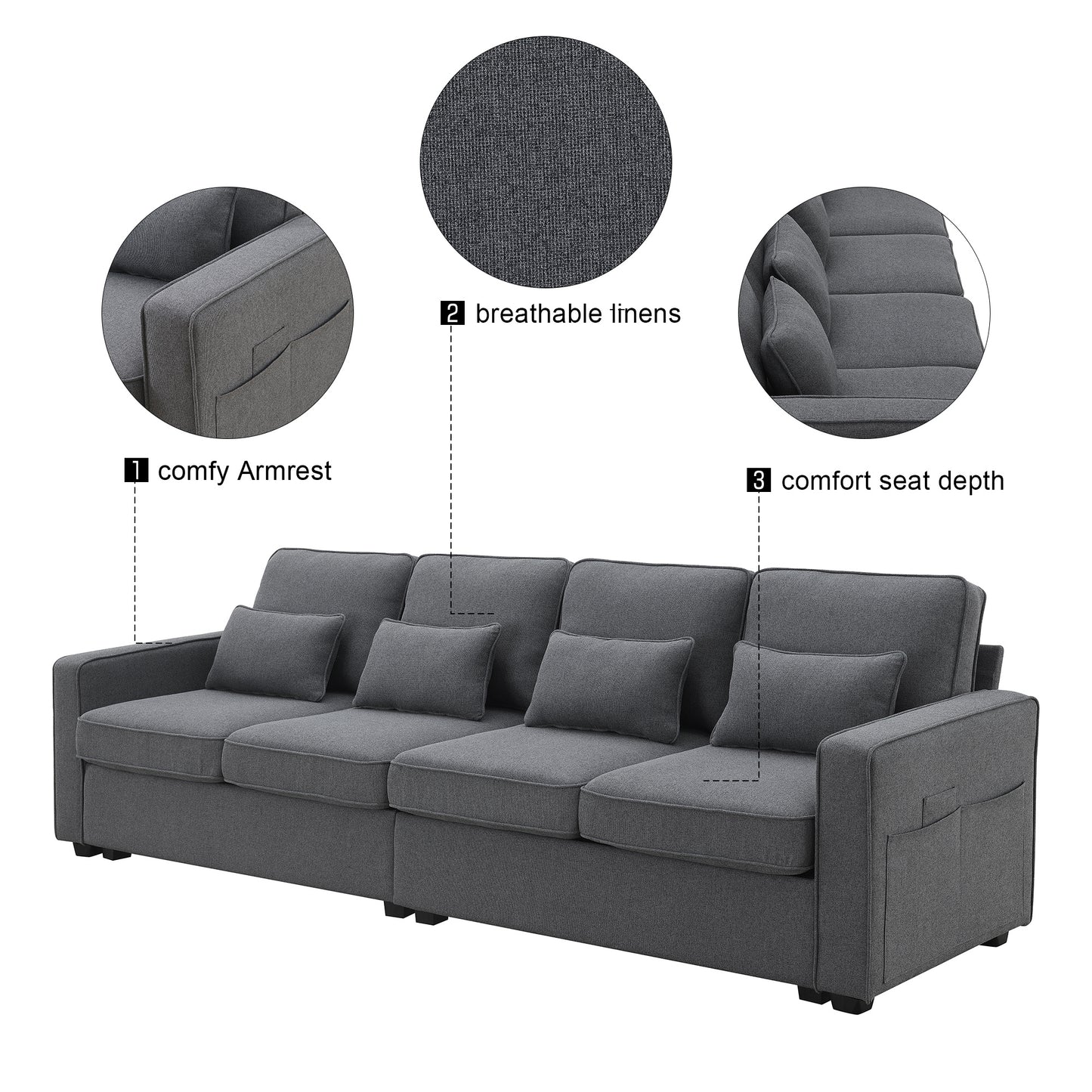 4-Seater Linen Fabric Couch