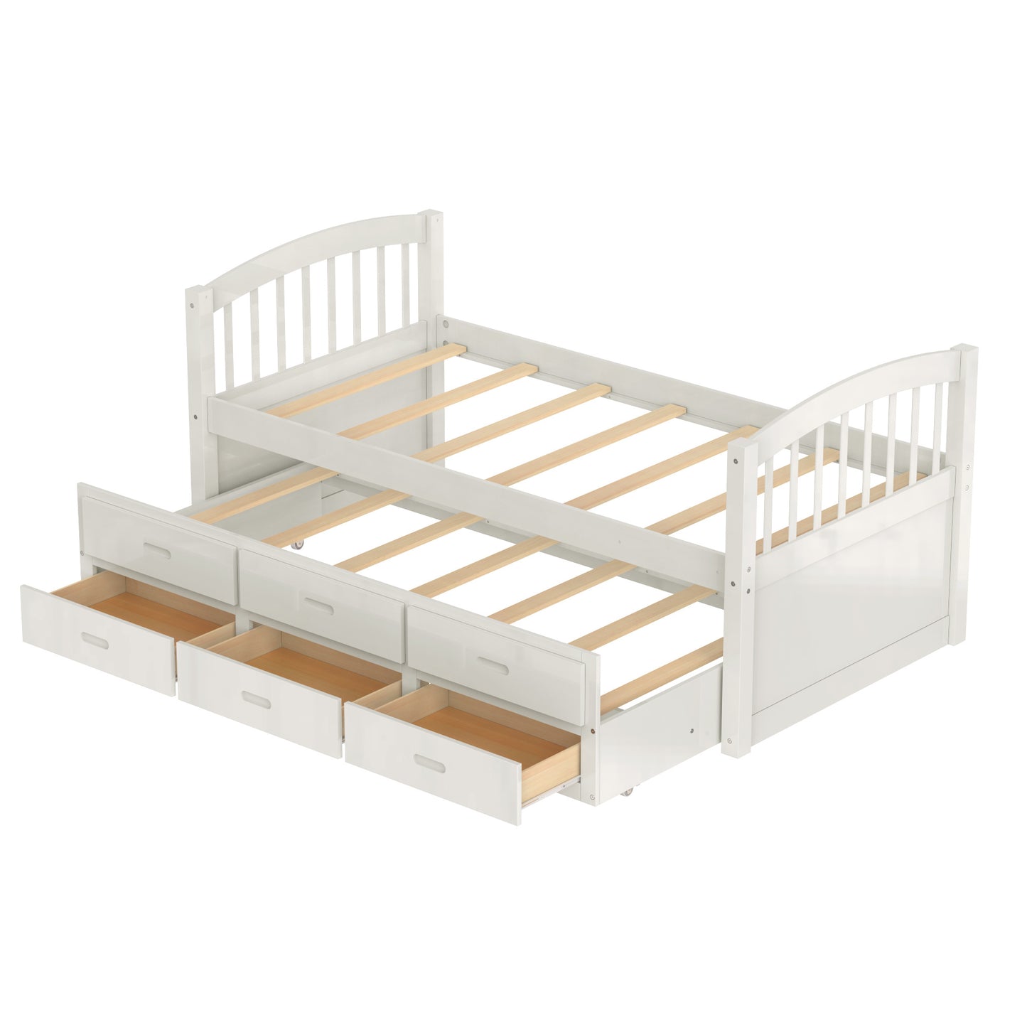 Twin over Twin Wood Bunk Bed with Trundle and Drawers