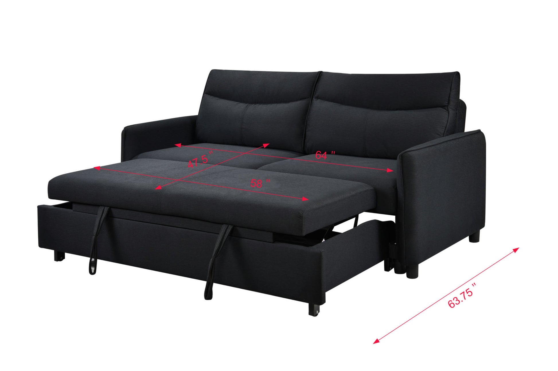 Black Lounge Couch with Reclining Back