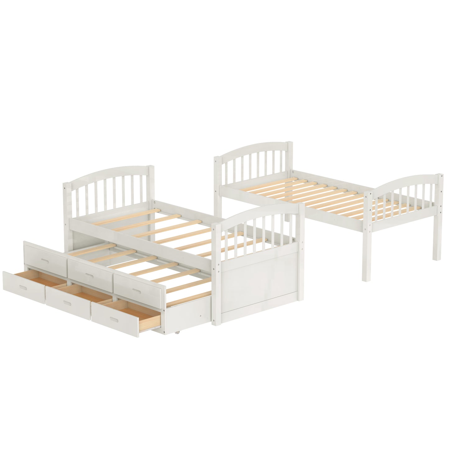 Twin over Twin Wood Bunk Bed with Trundle and Drawers