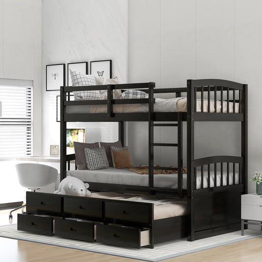 Twin Wood Bunk Bed with Trundle