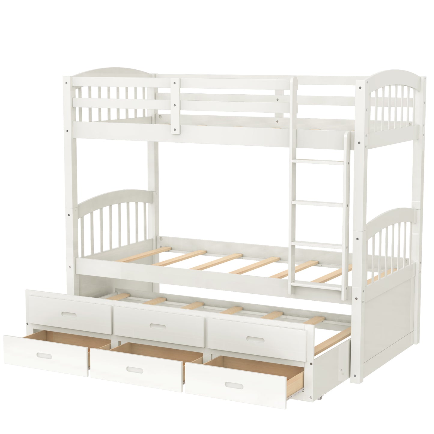 Twin over Twin Wood Bunk Bed with Trundle and Drawers